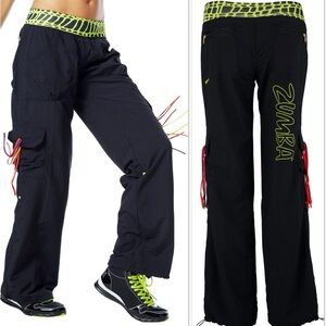 Zumba pants black with green trim and pockets large